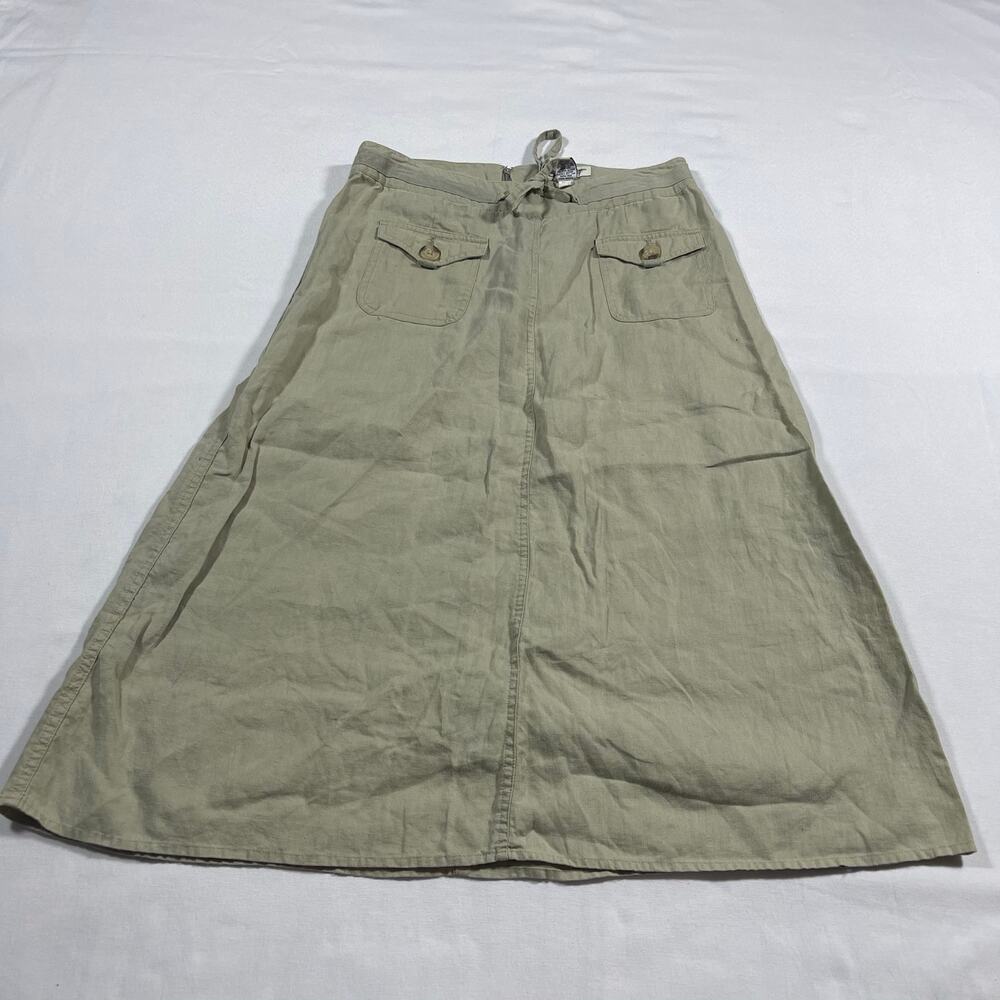 Cherokee 100% Linen Maxi Skirt Women’s Size 8 Khaki Utility Cargo Drawstring